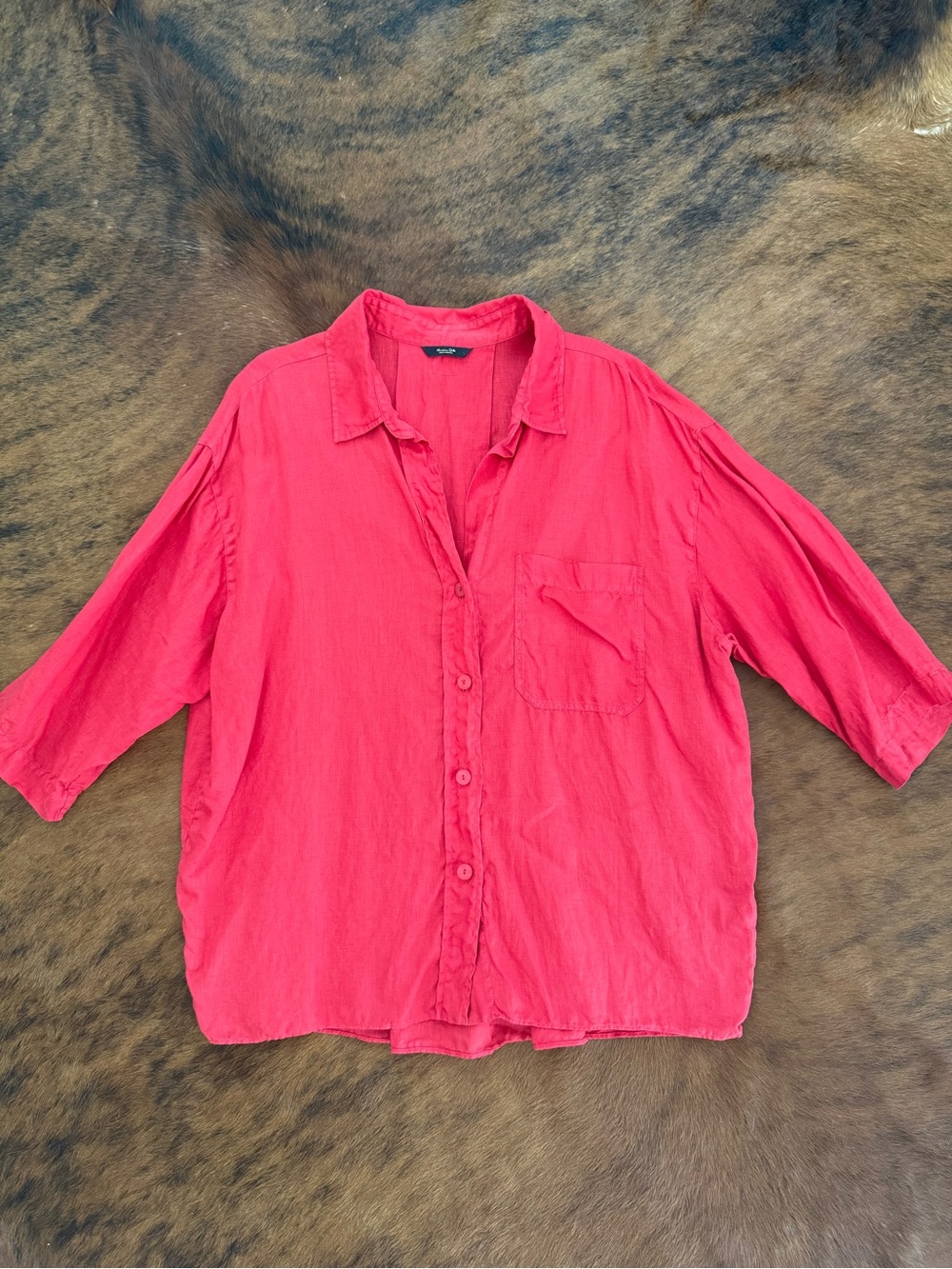Massimo Dutti Red Linen Button-Up Blouse